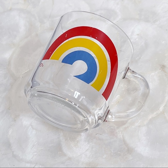 Vtg Clear Red Yellow Blue Rainbow Glass Mug 1970s - Picture 4 of 10
